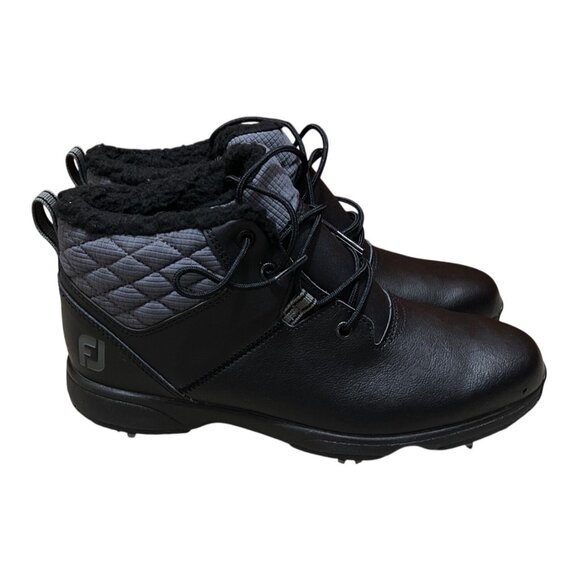 FootJoy Womens Size 9 Black & Gray Quilted Leather Golf Boots With Softspikes - Picture 1 of 5